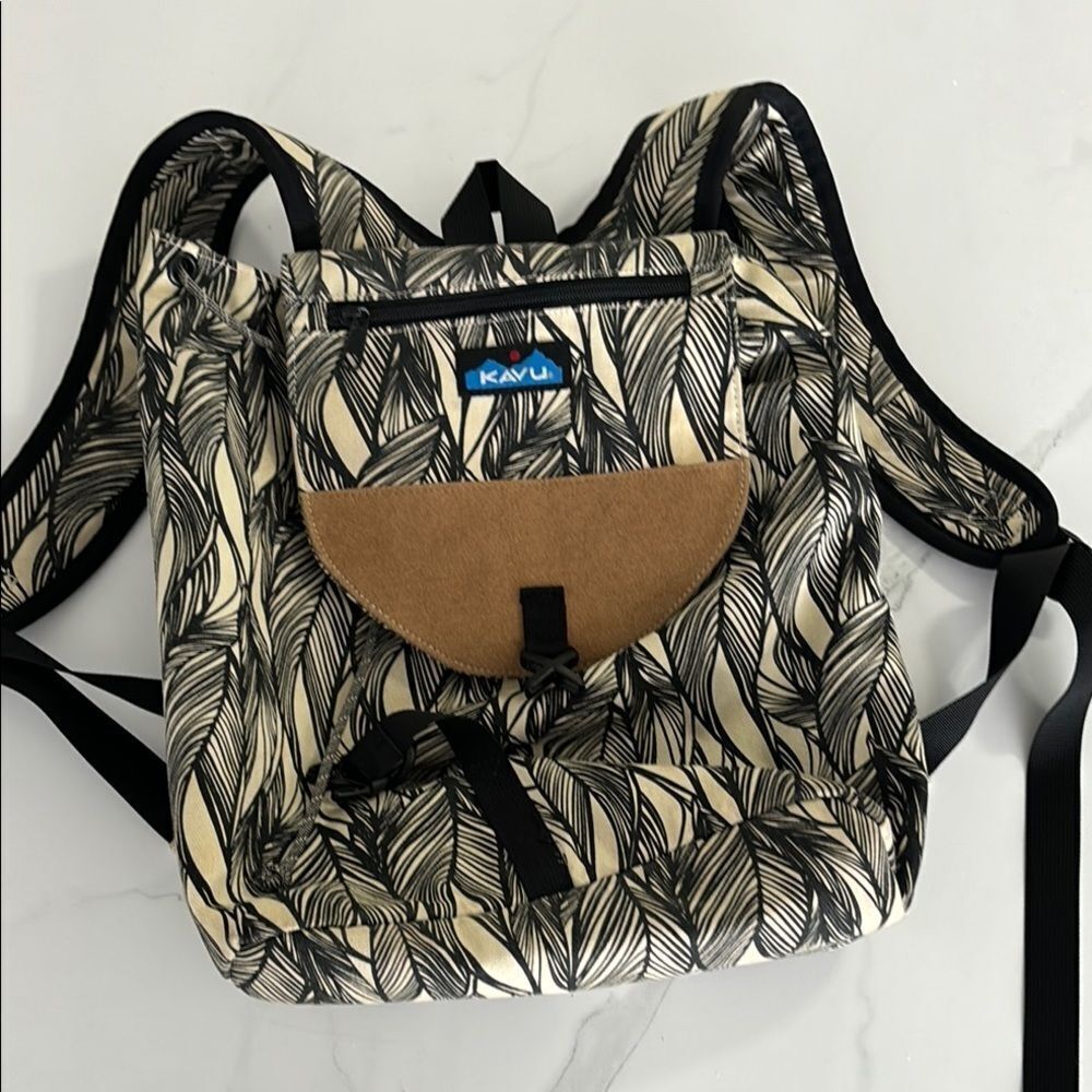 KAVU Leaf Print Backpack - Black and Tan